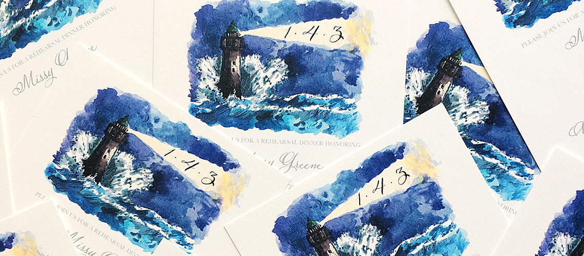 Image of watercolor rehearsal invitations